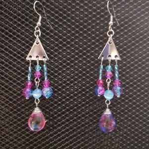 Fuchsia and aqua chandelier earrings